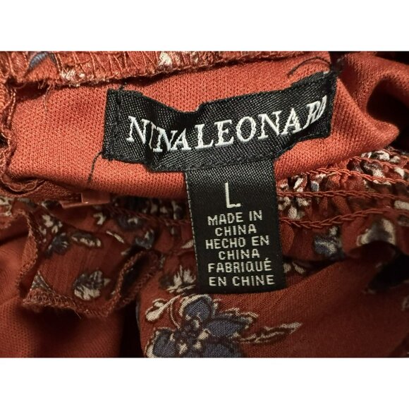 Nina Leonard Smocked Flutter Sleeve Floral Print Lined Midi Dress Flattering SzL - Picture 5 of 7